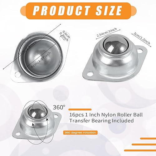 Miniatura 2 de Rodamientos de transferencia de bolas de 1 pulgada, 16 unidades, rodamientos de rodillos universales de rotación de 360º, unidad de ruedas redondas