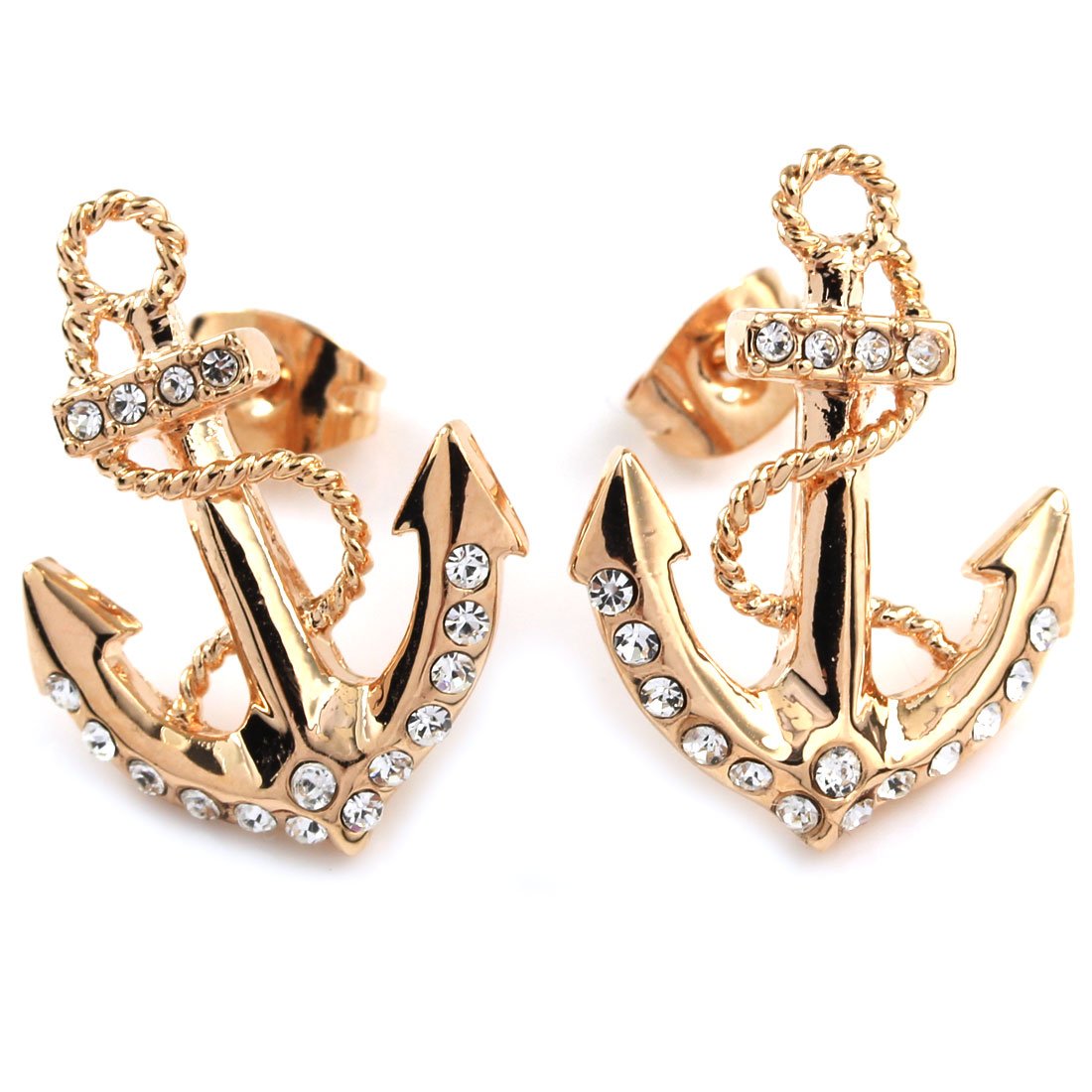 FC JORY White & Rose Gold Plated Crystal Diamante Anchor Women Earrings Studs
