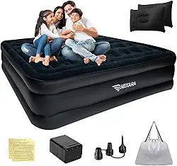 Colchão Inflável Casal Automático com Bomba, 205x180x40cm - Material 4 Camadas à Prova d'Água e Perfuração, Inclui Travesseiros e Bolsa - Ideal para Camping, Praia, Casa e Jardim