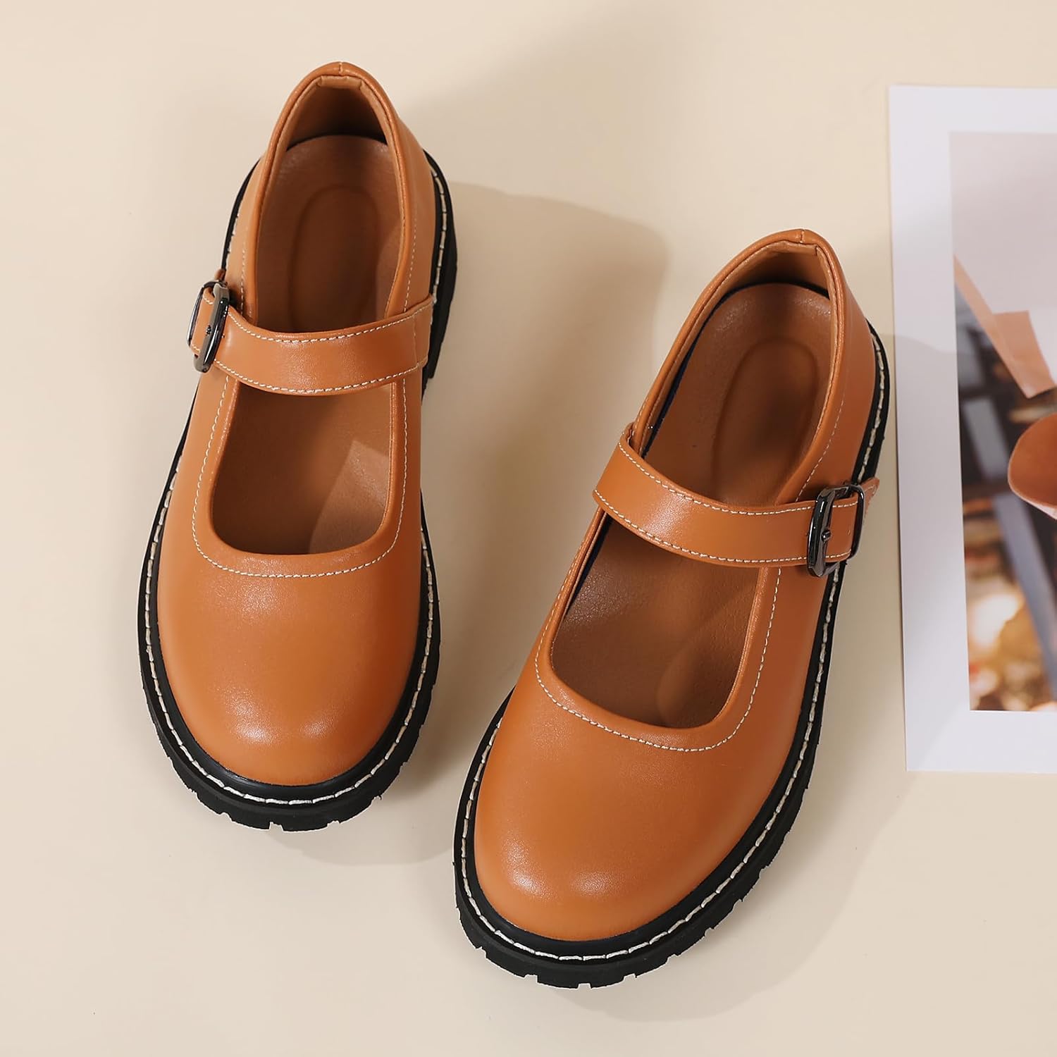 Mary Jane Oxford Shoes Women Platform Non-Slip Vintage Round Toe Ankle Strap Comfort Casual Dress Work Mary Jane Shoes for Women Girls Laides - Image 5
