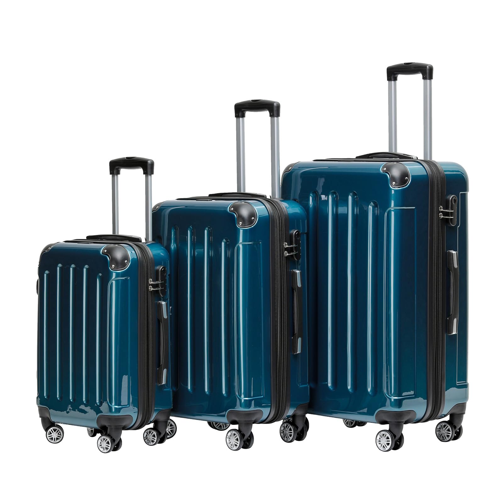 BEIBYE- 3er Kofferset Hartschalen-Koffer Reisekoffer Trolley Rollkoffer Set Reisekofferset (Pale Green)
