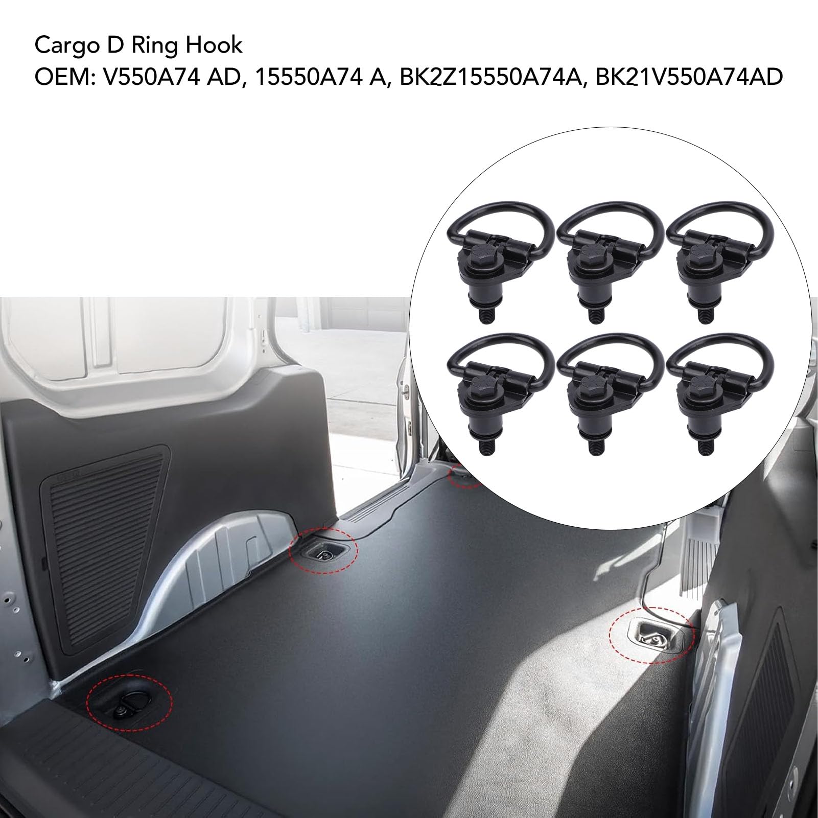 Bewinner 6 Ganchos de Anillo en D para 150 250 350 Cargo Van 2015-2024, Ganchos de Amarre de Acero Negro Inoxidables, Reemplazo Directo V550A74 AD