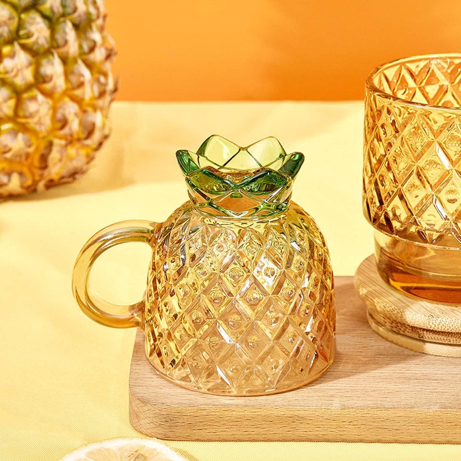 Coffee Mug,Drinking Glasses 4-Piece Set - Fish Type Glass Cups, 7oz Beer Glasses, Tumbler Cup, Cocktail Glasses, Iced Coffee Glasses, Iced Tea Glasses Wine Cups, Goblet Cup Gift For Women(Gold Pineapp