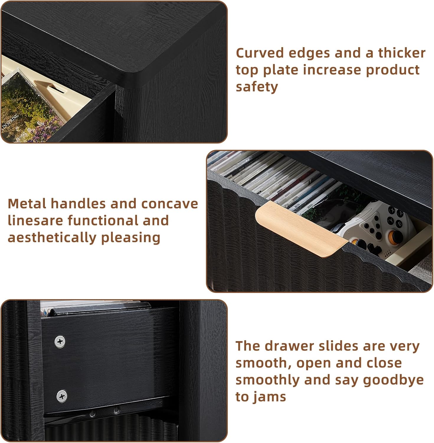 LEYAOYAO Fluted 6 Drawers Dresser for Bedroom, 42" Tall Modern Chest of Drawers with Metal Handle, Curved Profile Design,Black Wood Drawer Organizer for Bedroom, Living Room, Hallway, Entryway - Image 7