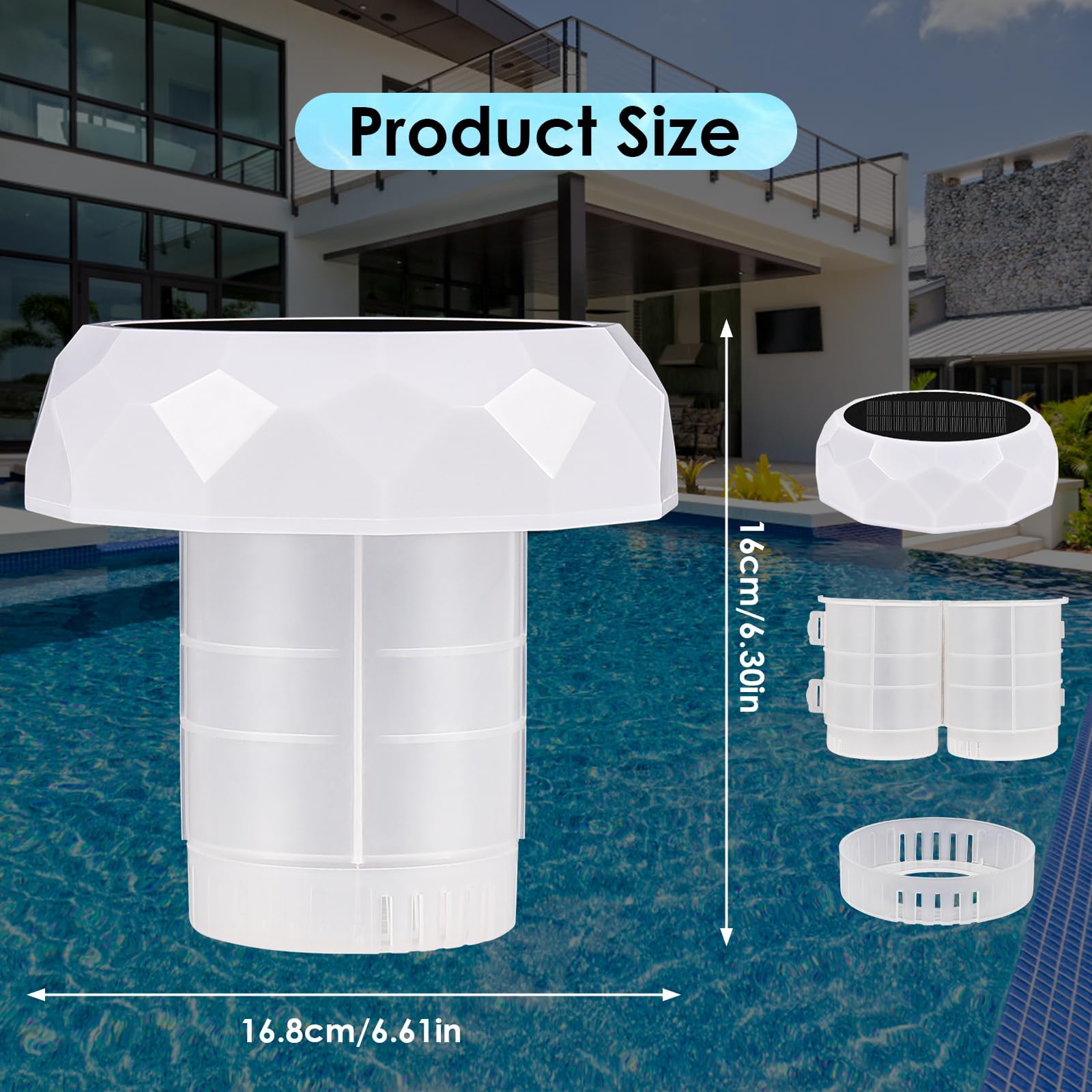 lazycozy® Pool-Chlor-Schwimmer mit Solarleuchten – für bis zu 5 Stück 7,6 cm Chlortabletten (nicht im Lieferumfang enthalten), mit hellen Farbwechsel-Lichtern, für die Wartung des Eaiser-Pools