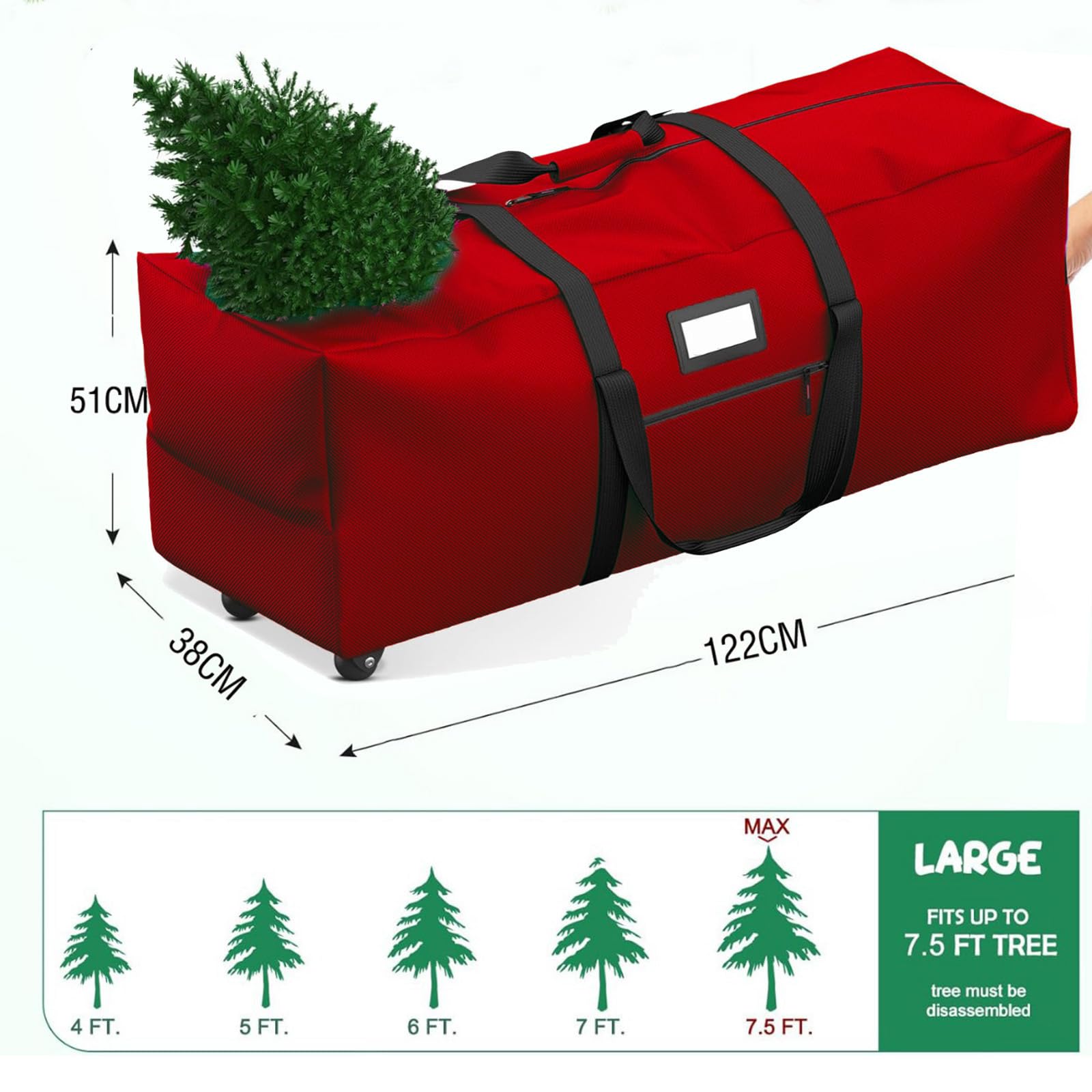Odot Sac Rangement Sapin de Noel À roues Imperméable, Grand Bande Sac de Rangement de Sapin de Noël Artificiel, pour vêtements, Édredon, Tissu Oxford, avec Poignées (Rouge,152x40x71cm)