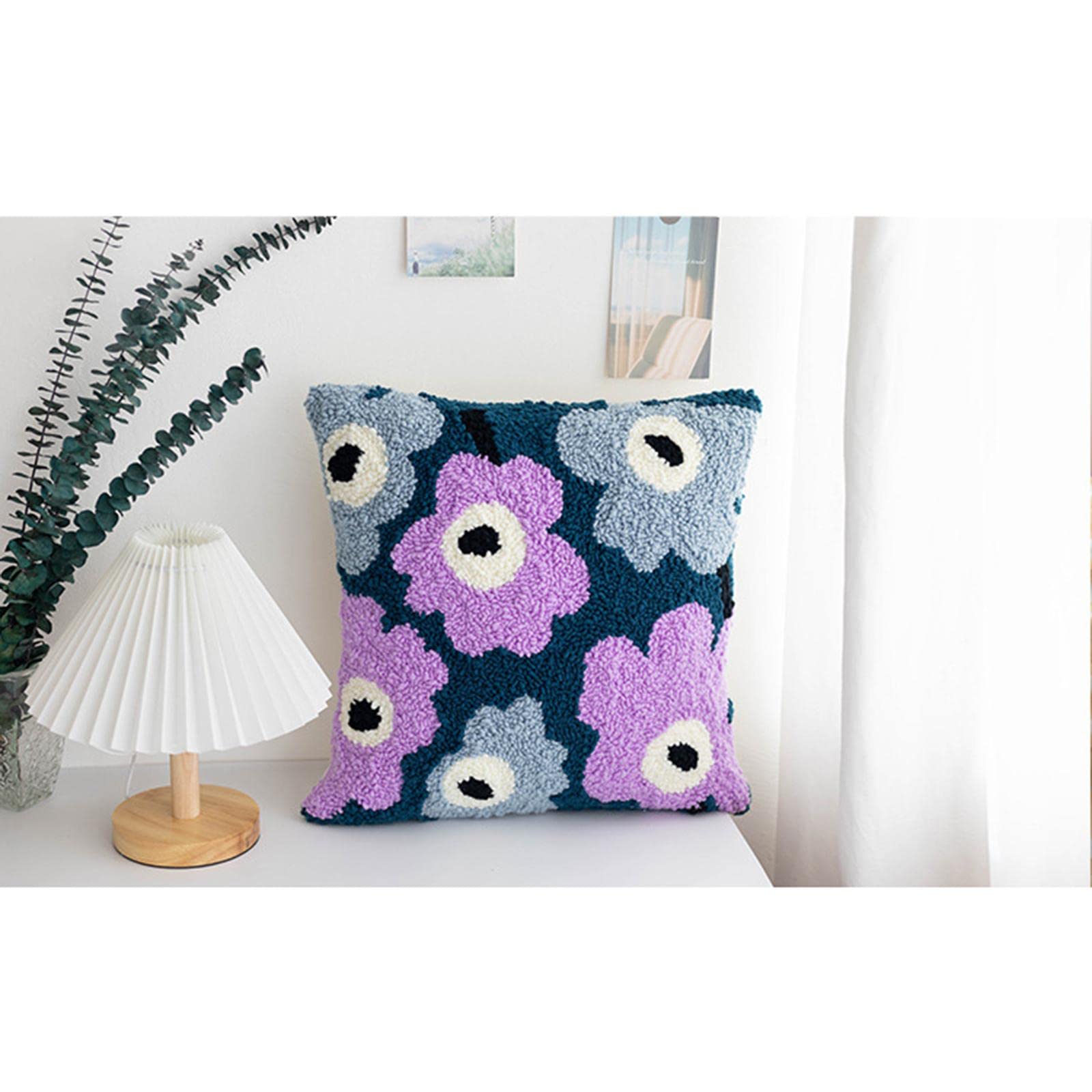 Kit de Bordado con Perforadora, Material para Tapicería, Funda de Cojín, Marco de Madera, Patrón Sencillo Y Creativo, Ideal para Principiantes, Flor Azul Violeta, Individual