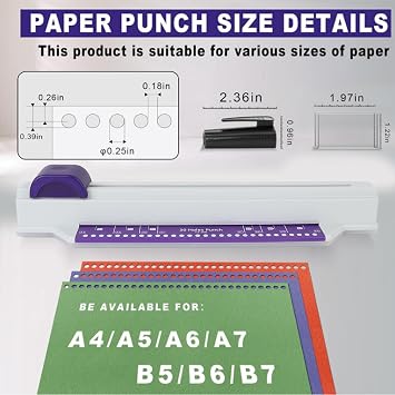 Hand Push Binding Machine, 30 Hole 6 Sheets Punch Binding Machine with 4 Loose Leaf Strips Home Desktop Binding Punch for A4 Paper