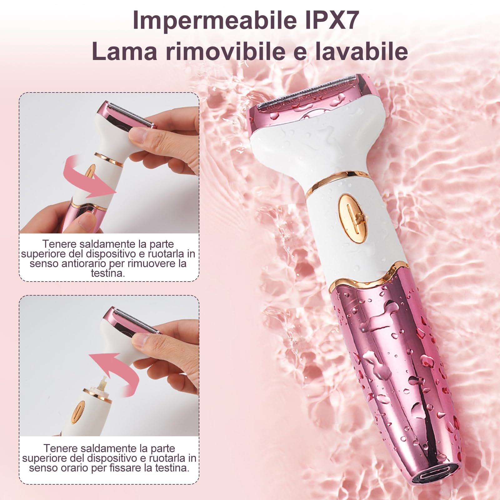 Rasoio elettrico da donna 4 in 1 con display digitale, impermeabile IPX7, rimozione peli del viso per donne, rasoio intimo per viso, zona intima, ascelle, gambe ricarica USB
