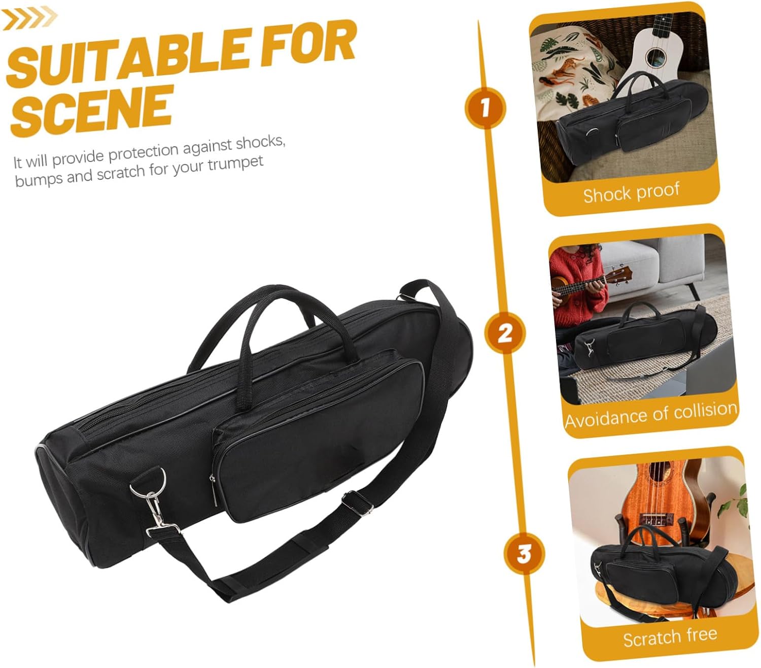 Lightweight Trumpet Carrying Bag with Thick Cotton Padding Shockproof Protection Portable Wind Instrument Case with Dual Zippers and Comfortable Shoulder Strap for Outdoor Music