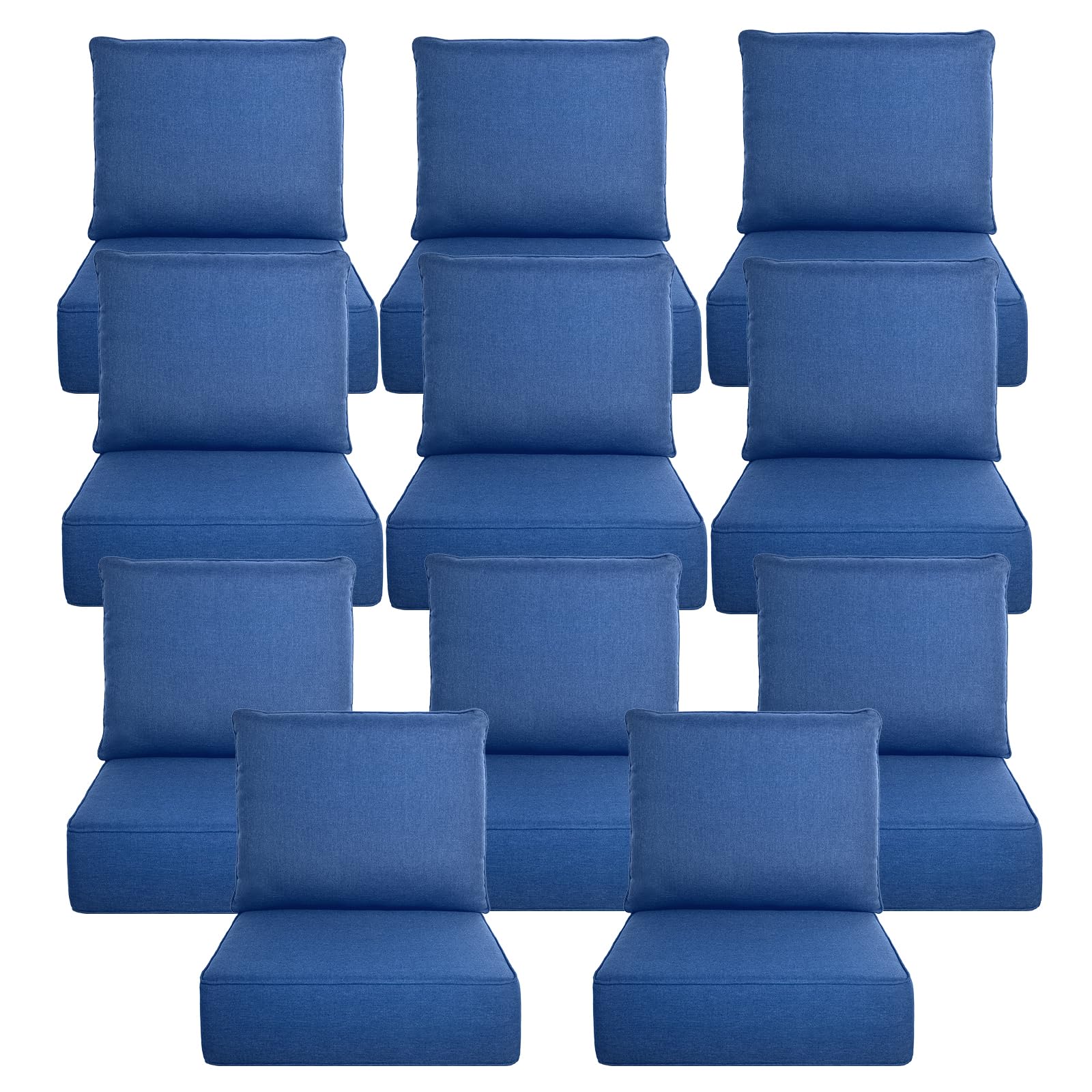 Luxury 6" Thick Outdoor Cushion Set 11 - 22x24 Patio Furniture Cushions with 28D High-Density Foam, Water-Resistant &amp; Fade-Resistant Fabric, Removable Covers for Patio Furniture Sofa Couch -Blue