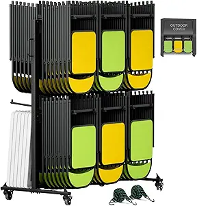 Folding Chair Rack Folding Chair Cart Folding Chair Storage Dolly with Wheels and Holder for 84 Chairs or 12 Tables of 800 LBS Capacity Includes Weatherproof Cover