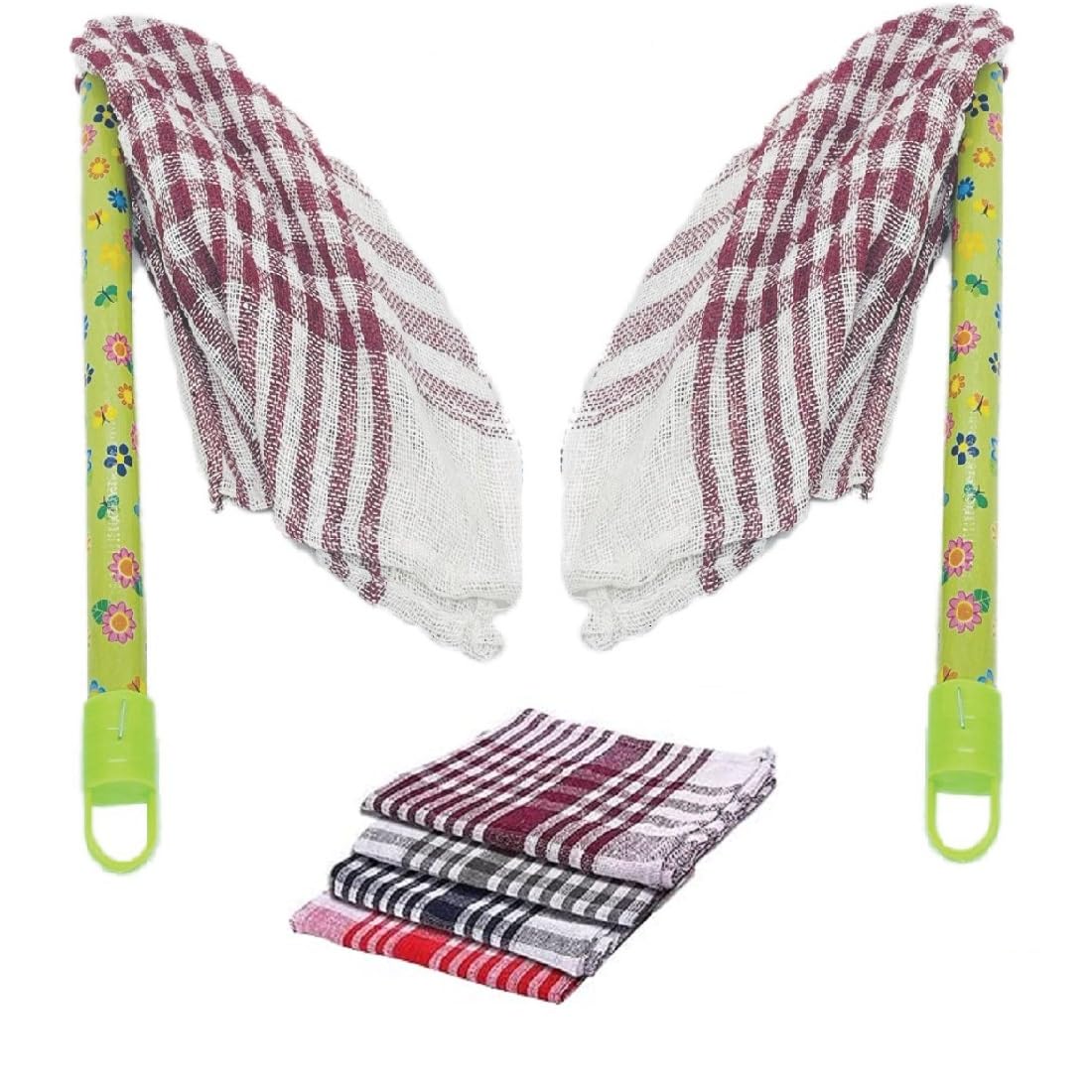 Sir Prize Dusting Cloth with Wooden Handle for Cleaning Home Office Furniture, with Removable Cotton Dry Cleaning Duster Cloth and Handy Stick, Jhatakni (Multicolor, Pack of 2)(with Cloth Set of 4) (B0D35SLTD5) Amazon Price History, Amazon Price Tracker