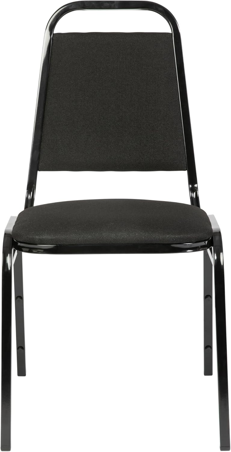 Flash Furniture 4 Pack Hercules Series Trapezoidal Back Stacking Banquet Chair in Black Fabric - Black Frame