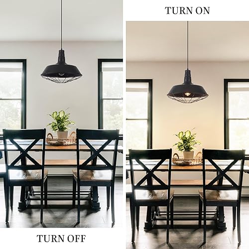 Miniatura 5 de Lámpara colgante negra de granja, luces colgantes grandes de 18.1 pulgadas, isla de cocina, lámpara colgante industrial con jaula de alambre, luz de