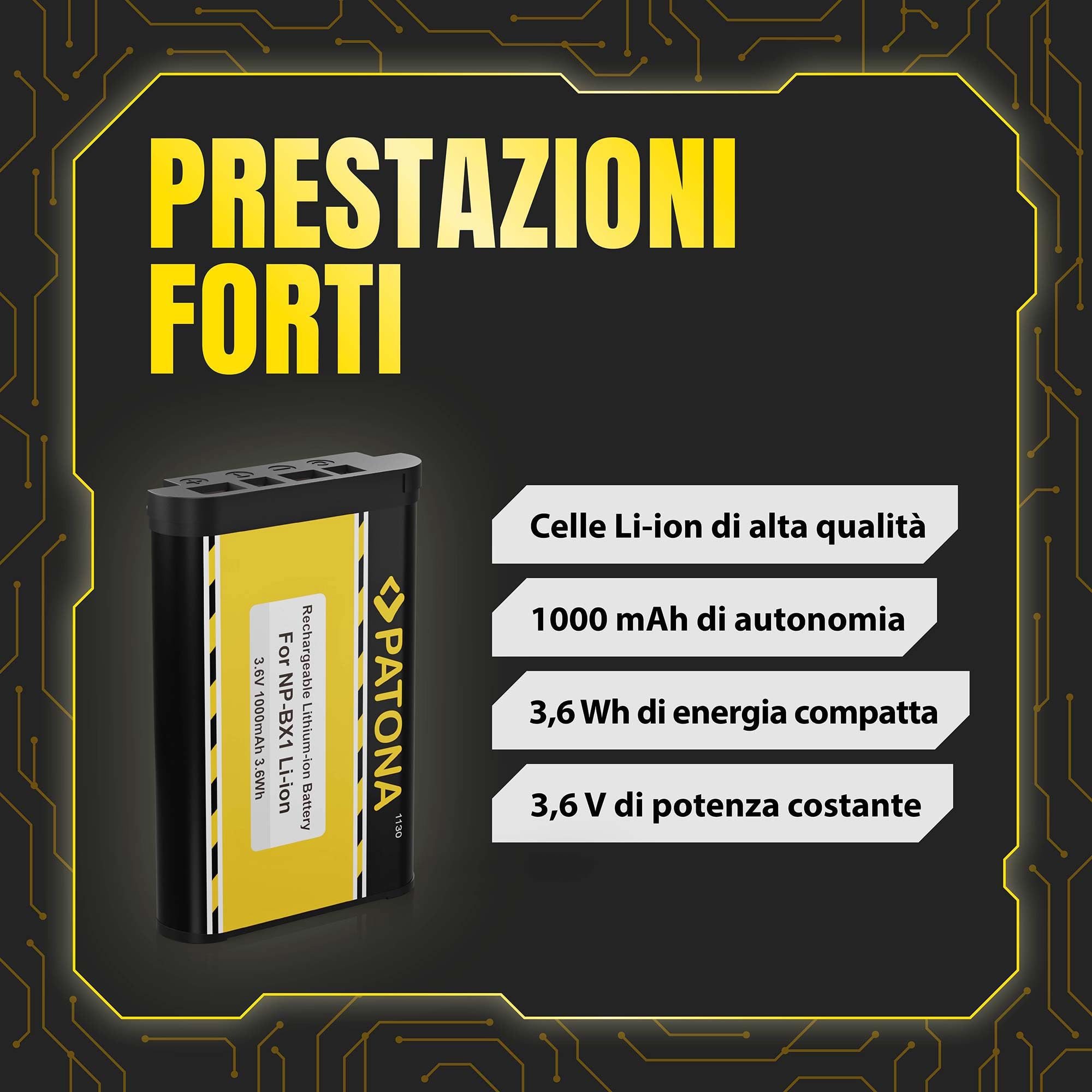 PATONA NP-BX1 Batteria 1000mAh compatibile con Sony CyberShot DSC RX1 RX100 II III IV V VI VII HX50 HX60 HX80 HX90 HX99 HX400V WX300 WX500 HDR AS50 CX240 NPBX1 NP BX1