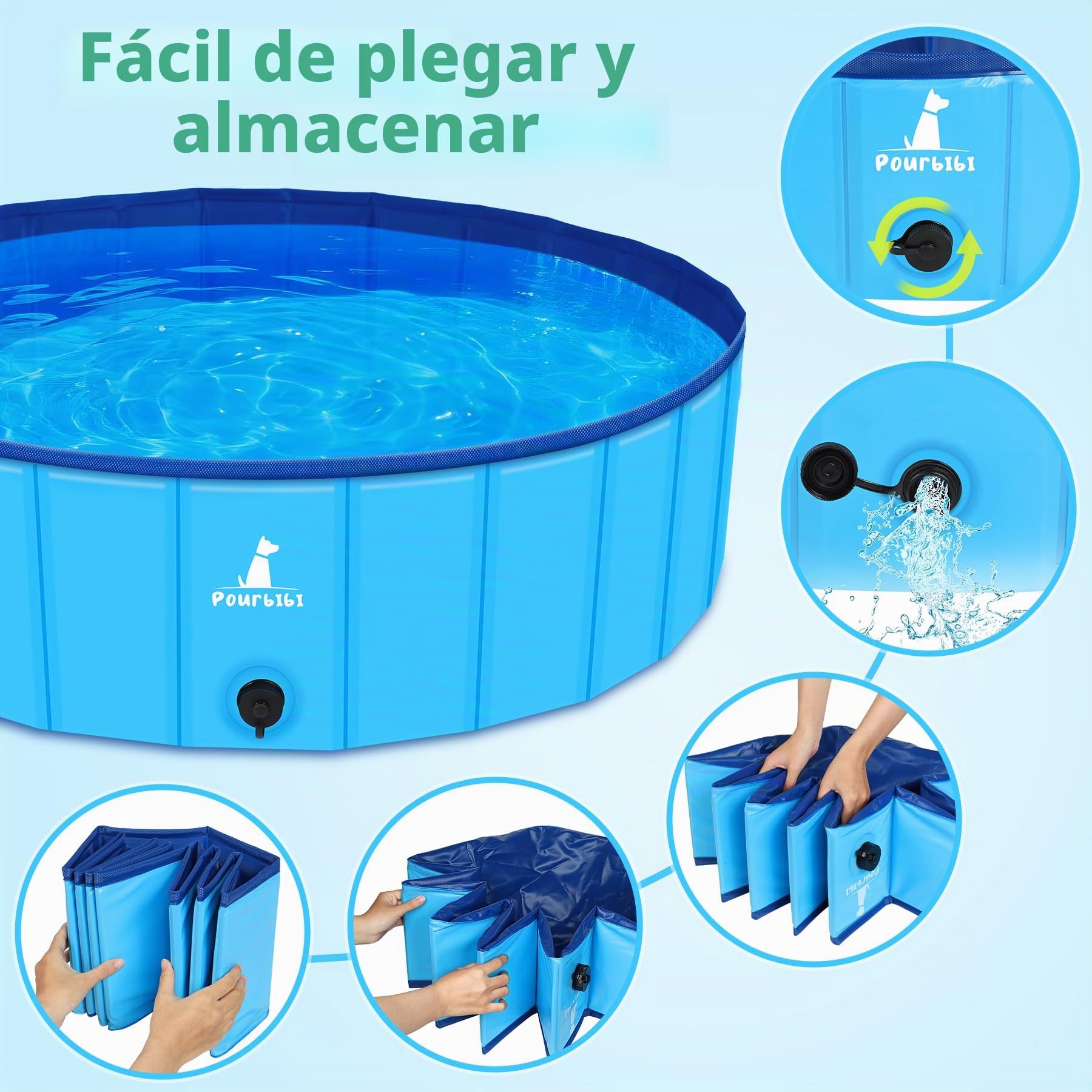 Pourbibi Piscina para Perros Grandes, Piscina Plegable para Perros, Bañera Portátil De PVC para Perros, Piscina para Perros Grandes Y Pequeños, 160 X 30 cm