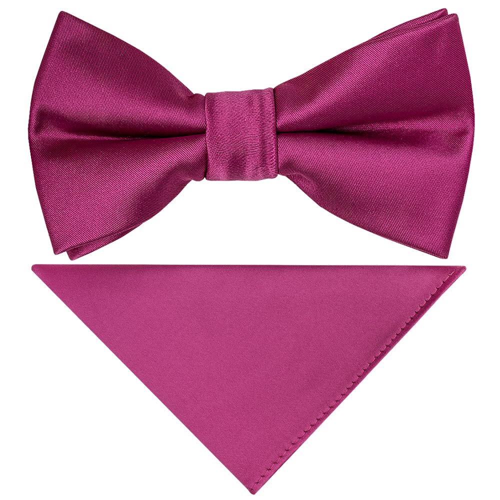 Ties R Us Men's Pink Plain Fuchsia Handmade Bow Tie And Pocket Square Set
