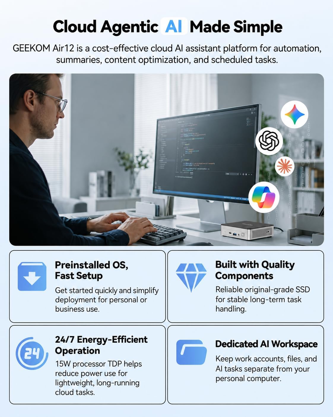 GEEKOM Air12 Mini PC, Intel 7505(Beats N5095), 8GB Dual-Slot RAM, 256GB SSD 4 71KQckb75PL. AC SL1402