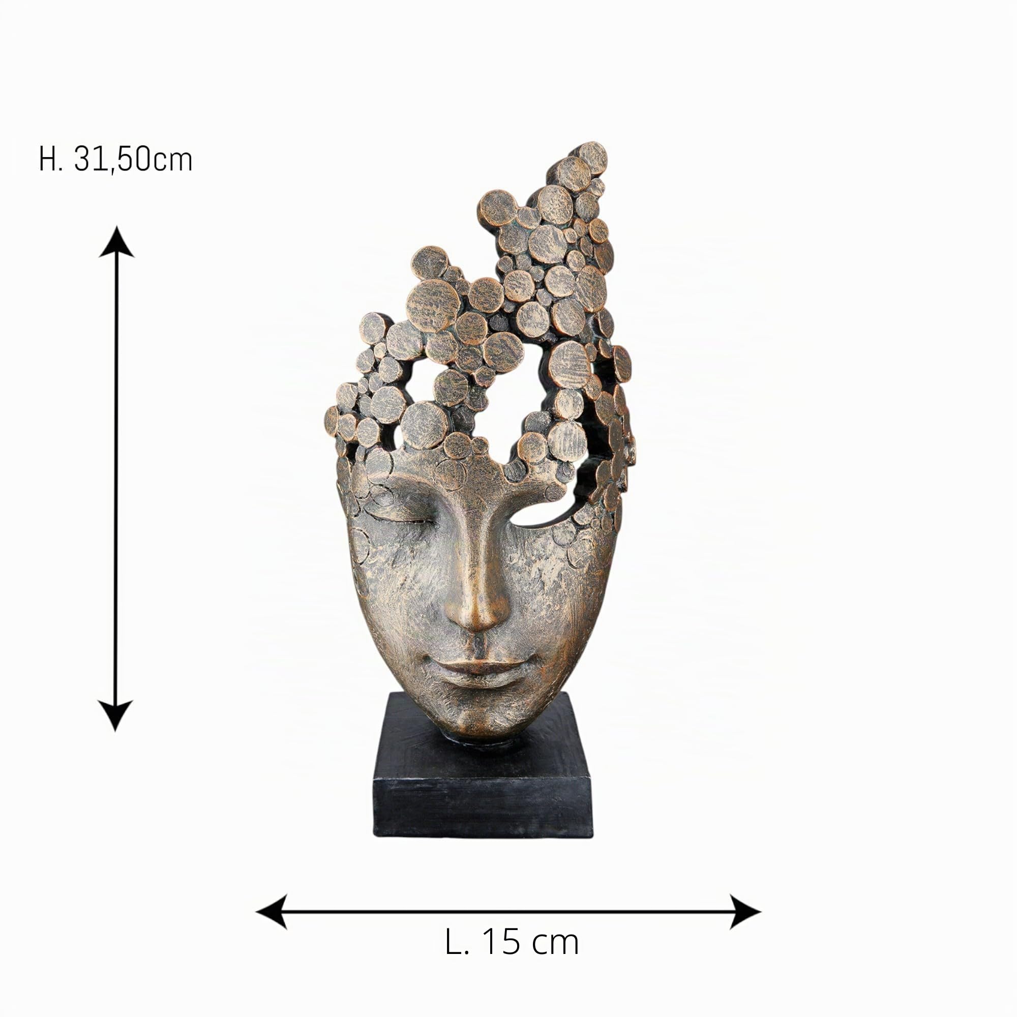 Casablanca Figurine décorative Sculpture Femmes Visage Masque - Figurine décorative Masque Facial en résine Couleur : Bronze - Décoration Cadeau Anniversaire Hauteur 31,5 cm