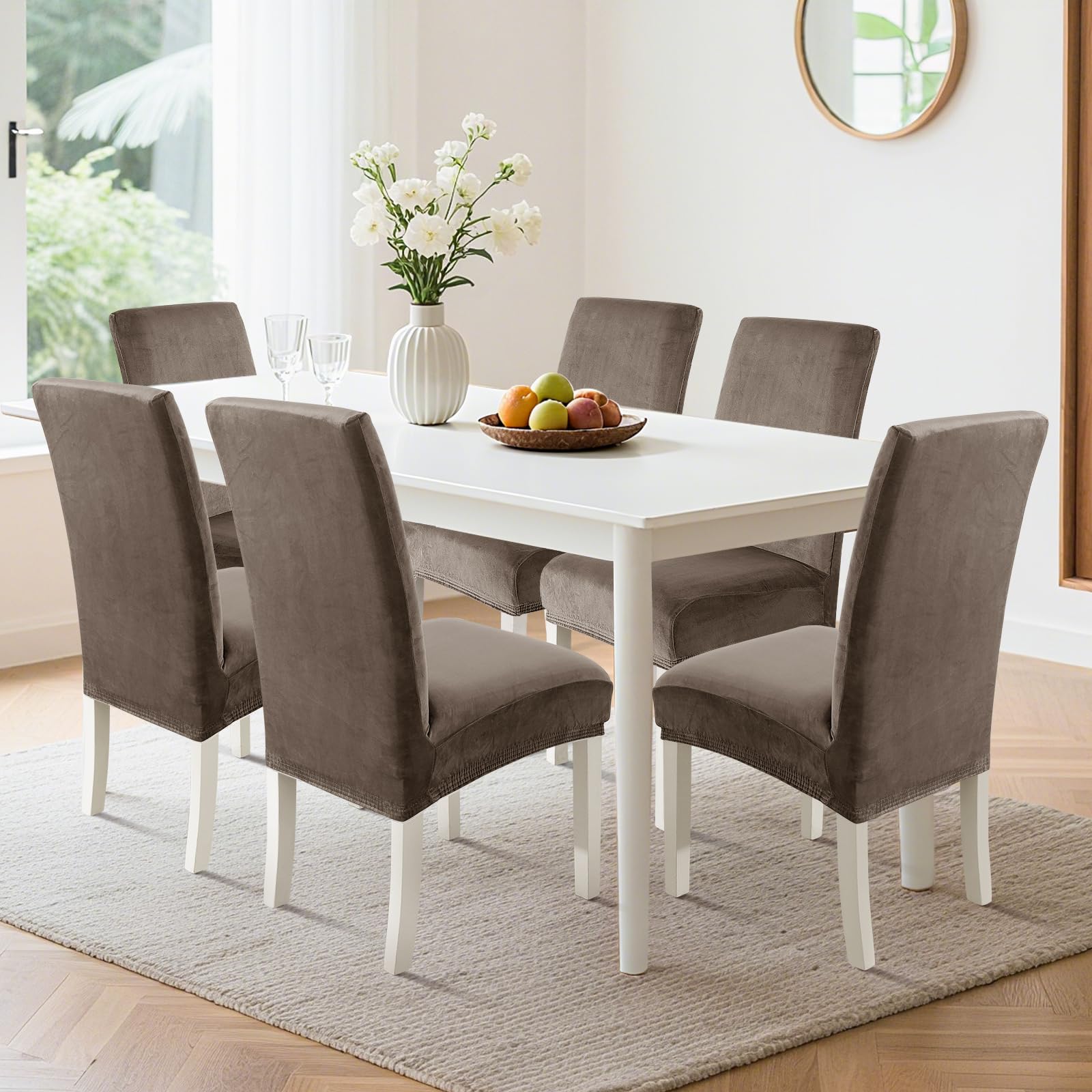 Ystyle Velluto Coprisedie con Schienale 6 Pezzi, Coprisedie Cucina Elasticizzati, Fodere Sedie Universale Soggiorno, Chair Cover Morbido Antimacchia, Moderno Fodere per Sedie, Cachi