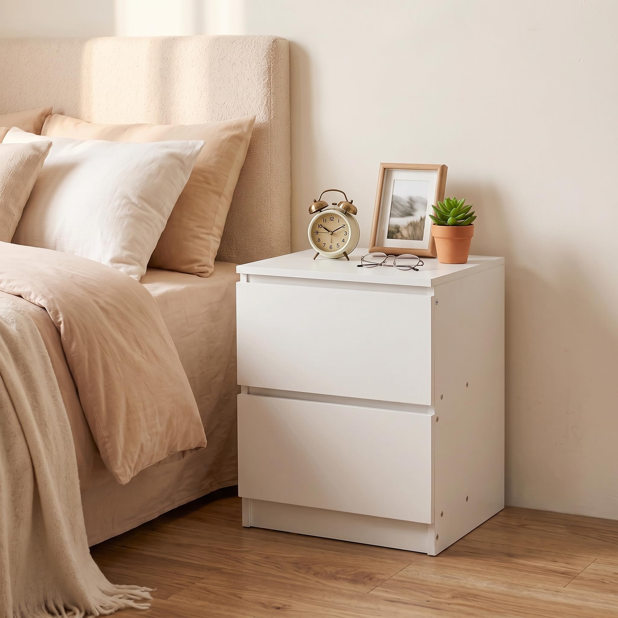 INMOZATA Bedside Table with 2 Drawers, Modern Bedside Storage Cabinet