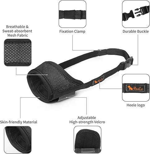 Miniatura 4 de HEELE Bozal para perro, bozal de nailon suave antimordeduras, masticación, malla de aire, transpirable, bebable, ajustable, bozal para mascotas para