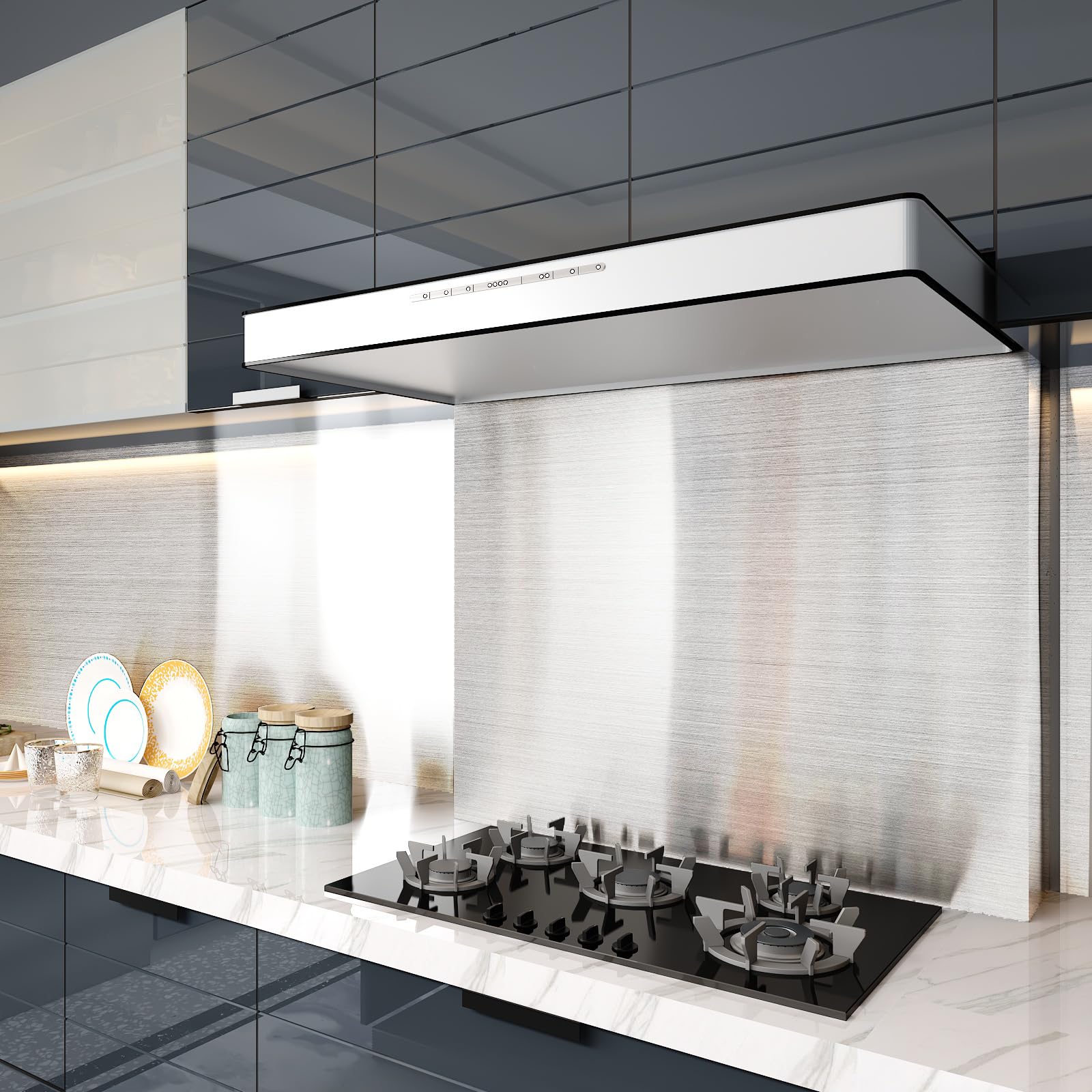 VEELIKE Klebefolie Silber Möbelfolie Küche 60cm x 900cm Selbstklebend Tapete Wasserfest Wandtapete für Küchenrückwand Arbeitsplatte Küche Tapeten Aluminiumfolie Küchentapete Vinyl Wanddeko Metall