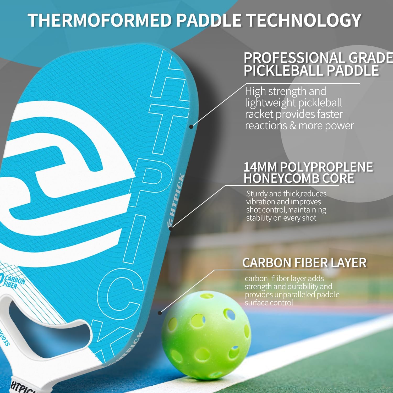 Pickleball Paddles | T700 Carbon Fiber Pickleball Paddle with Aero Throat | Hot-Press Moulding | 16mm Polymer Core | Specifically Engineered for Swing Speed and Manoeuvrability
