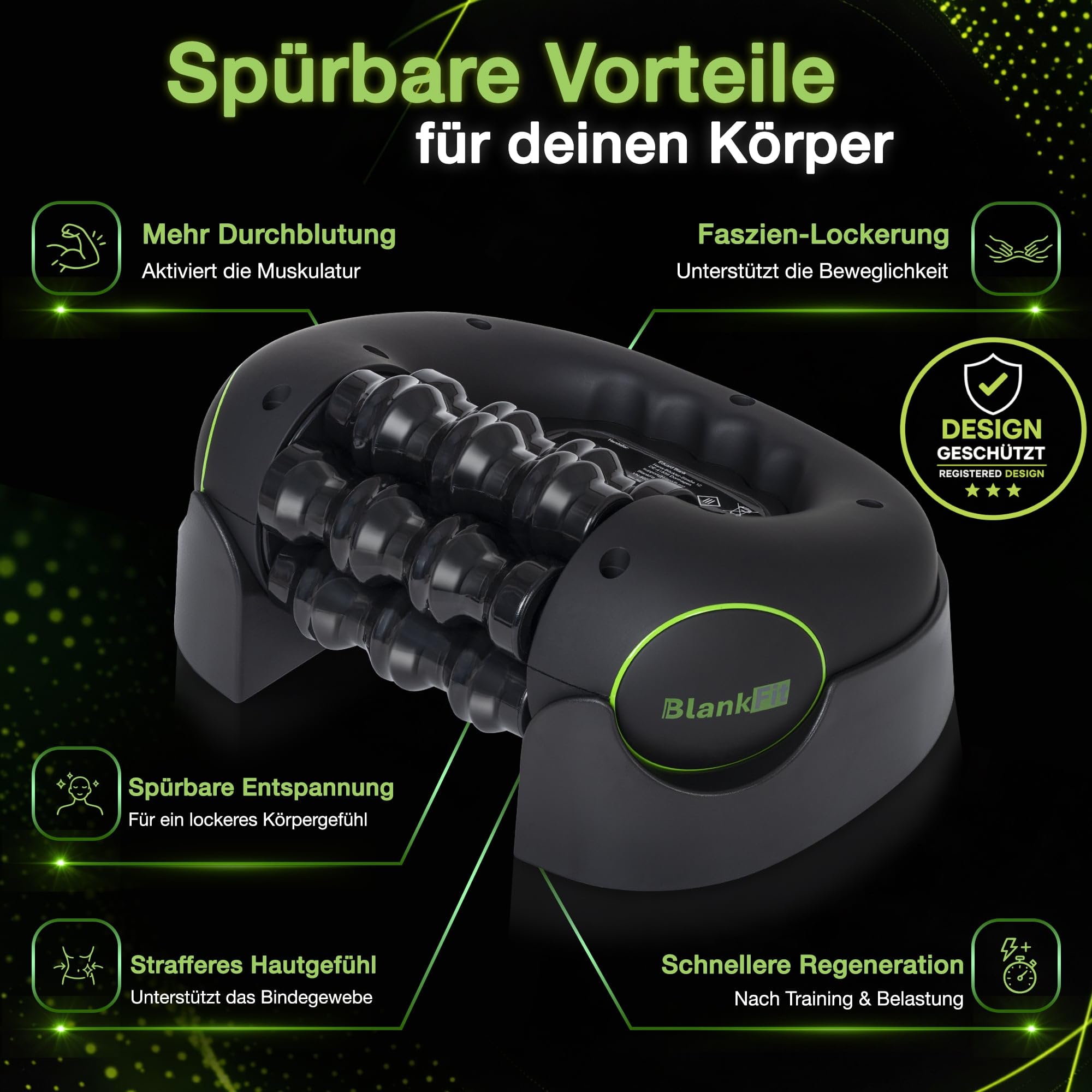 Elektrische Faszienrolle mit Rotation – Tiefengewebe-Massagegerät für Beine, Rücken & Arme – 3 Intensitätsstufen – Freihand-Station – Muskelregeneration & Faszienmassage