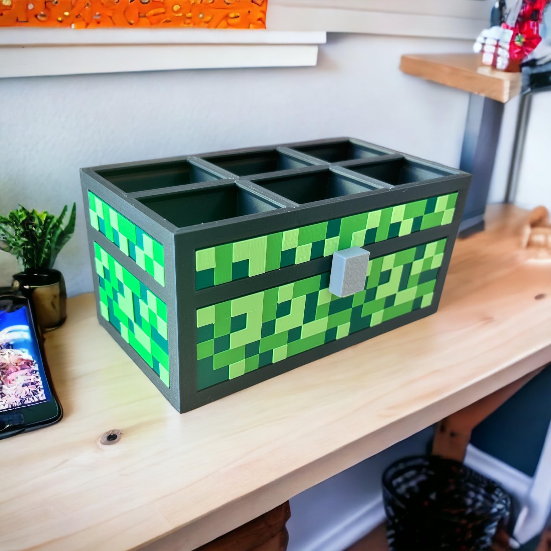 Organizer für Buntstifte im Pixel-Blockdesign – Schreibtisch-Organizer für Kinder, ECO Stiftehalter (Grün)