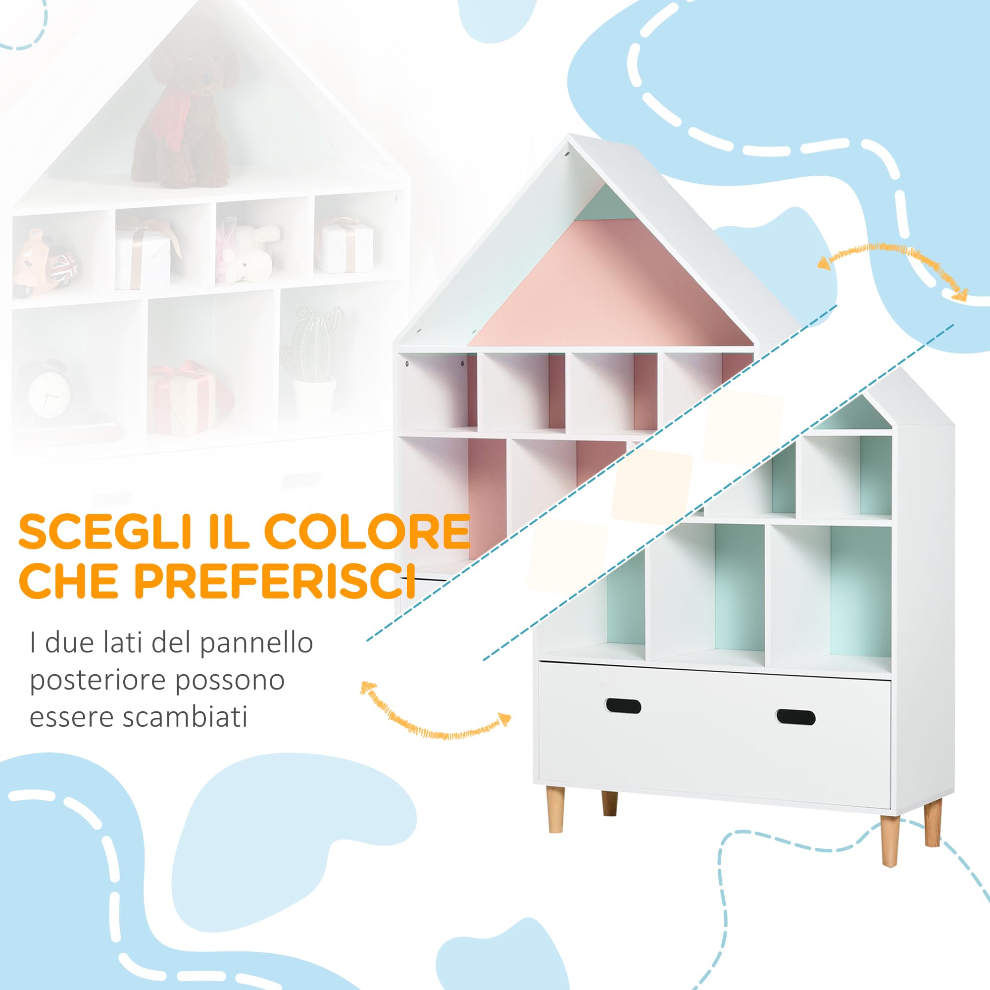 HOMCOM Bücher- und Spielzeugregal für Kinderzimmer Weiß 82x30x126cm