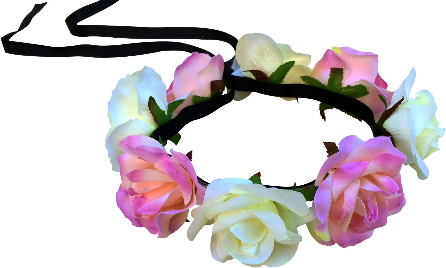 Dreampixie Light Yellow and Pink Rose Flower Crown with LED Lights