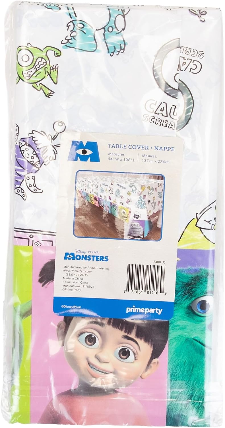 Monsters Inc. Party Table Cover - 54" x 108" - Disposable Plastic Tablecloth for Kids Birthday Parties & Monster Themed Events
