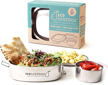 ECOlunchbox Oval & Snack Cup 2-Piece Stainless Steel Lunch Set, 30 oz