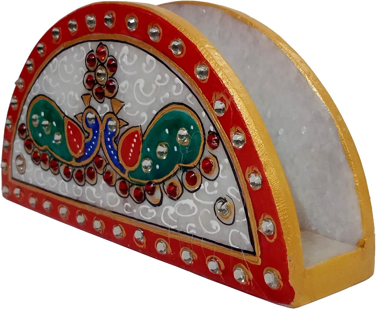 Purpledip Marble Napkin Holder: Hand Painted Design Tissue Stand For Kitchen Dining Or Bar (10566)