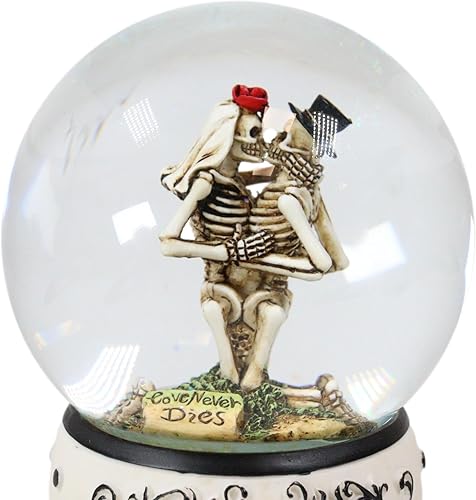 Miniatura 6 de Ebros Gift Day of the Dead Love Never Dies Bride and Groom - Esqueletos franceses de besos arrodillados por cementerio Globo de agua con purpurina