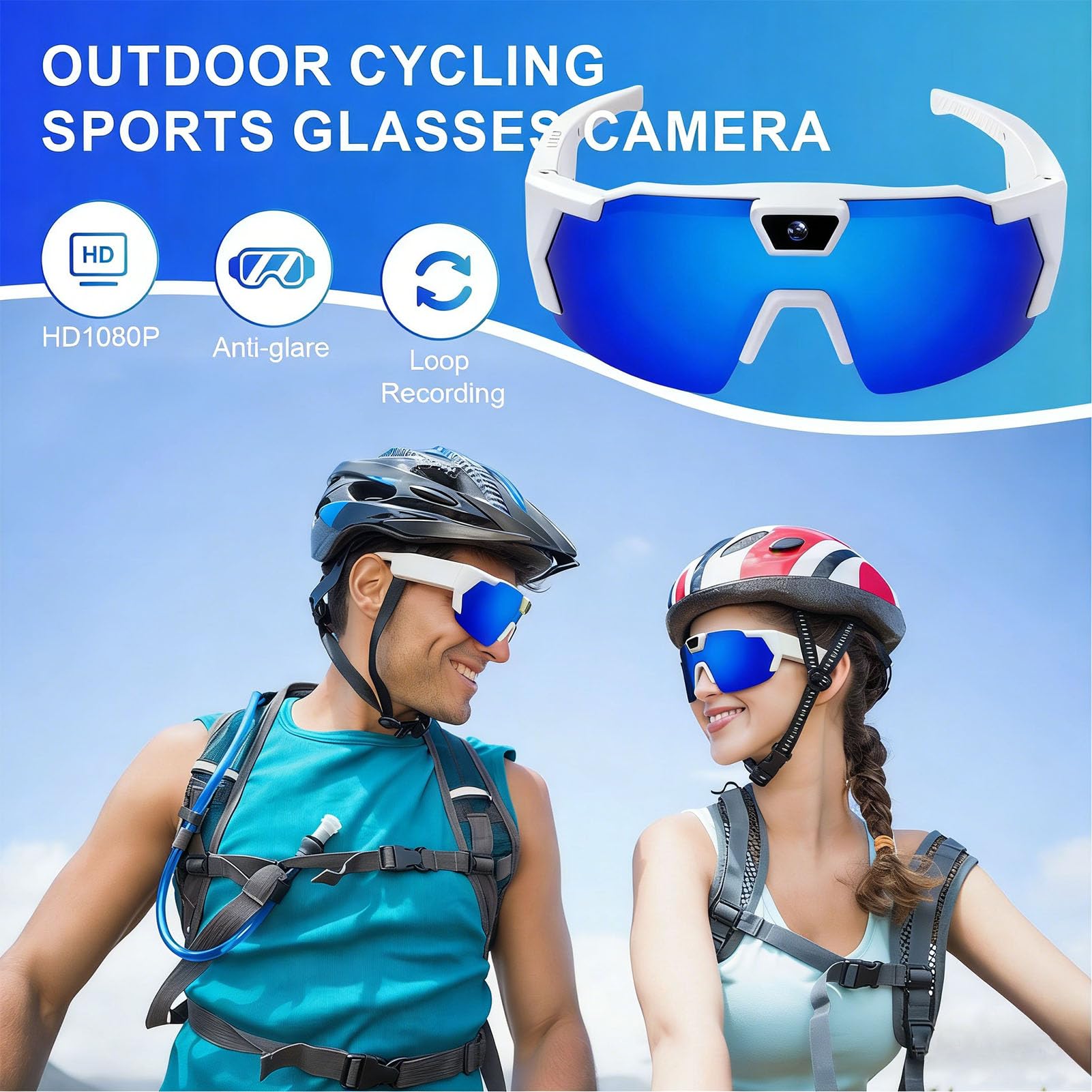 Zunate Occhiali da Ciclismo con Fotocamera, Occhiali Sportivi POV 1080P 12MP con Obiettivo Grandangolare, per Sport All'aria Aperta, Condividi Video Foto Tramite APP
