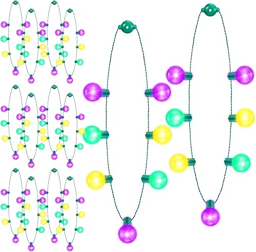 Miniatura 1 de 12 collares con bombillas LED de Mardi Gras, morado, verde, dorado, con 6 modos de iluminación para suministros de fiesta de Mardi Gras, accesorios