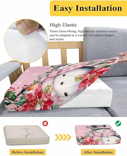 Miniatura 5 de Fundas de cojín para sofá de Navidad con diseño de muñeco de nieve, funda elástica para sofá con parte inferior elástica, fundas de sofá con diseño