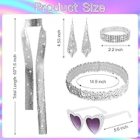 Vista 4 de Accesorios de discoteca de los años 70 para mujer, juego de disfraz de discoteca de los años 70, aretes de discoteca, bufanda de lentejuelas, lentes