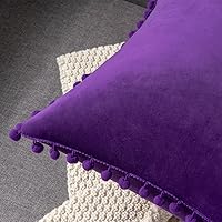 Vista 129 de 2 fundas para cojín decorativo de terciopelo con pompones