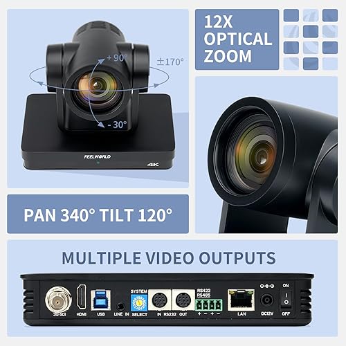 Miniatura 2 de FEELWORLD UHD4K12X 4K PTZ Cámara USB POE 12X Zoom óptico Pan Tilt Zoom, AI Auto Tracking Fcous SDI HDMI IP Control remoto para transmisión en vivo