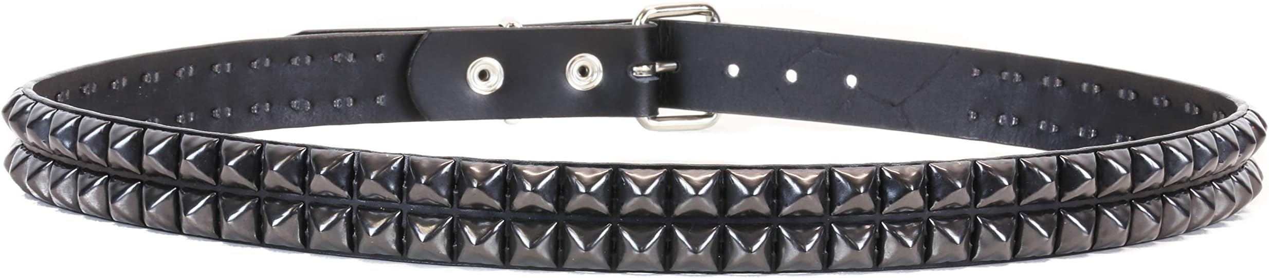 Two Row Black Pyramid Stud Belt Made In USA Genuine Leather Punk Goth Thrash Metal
