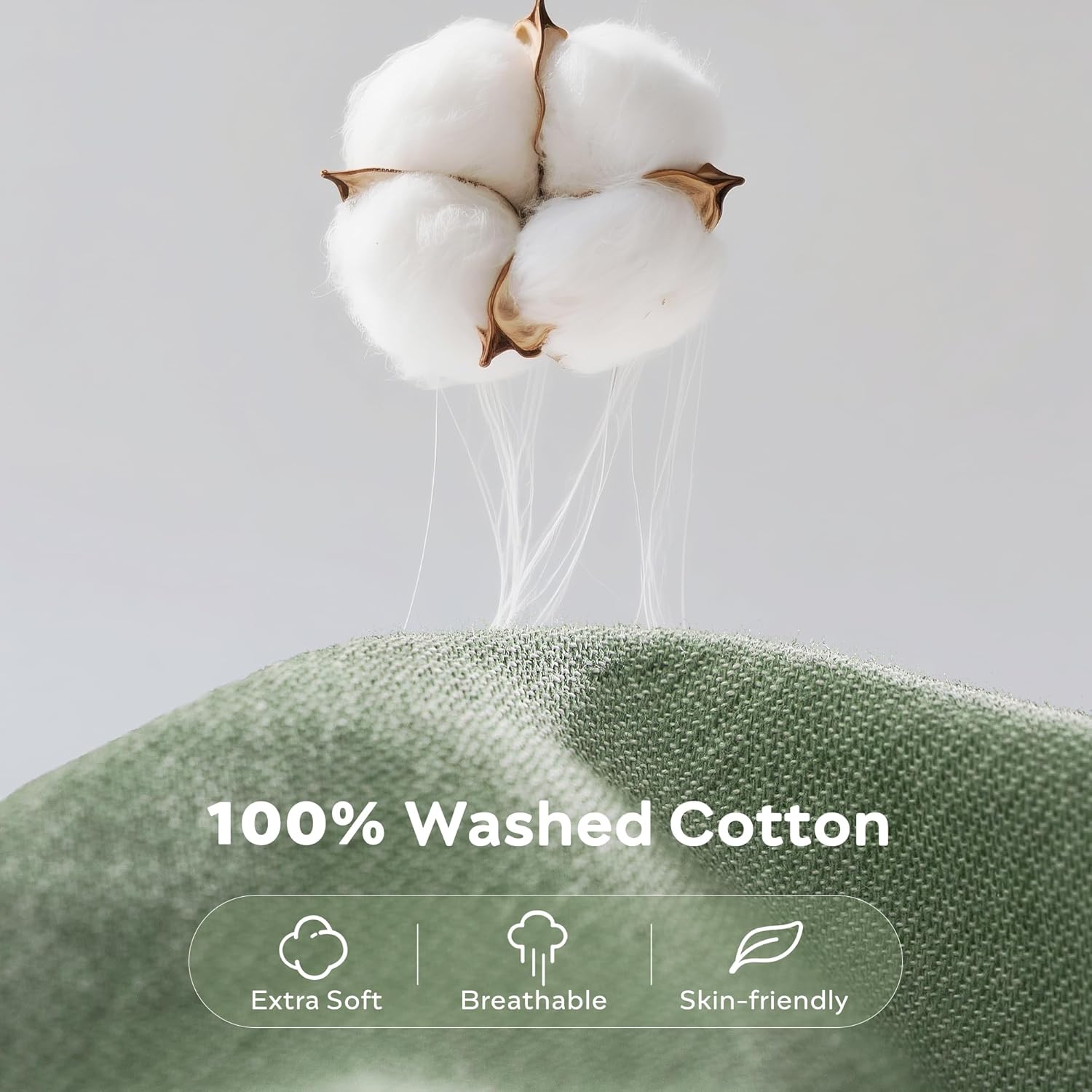 JELLYMONI Pillowcases Standard Set of 2 Wshed Cotton Envelope Pillow Covers Super Soft Sage Green 20×26in Bed Pillow Cases 100% Washed Cotton Soft Breathable (Pillows are not Included)