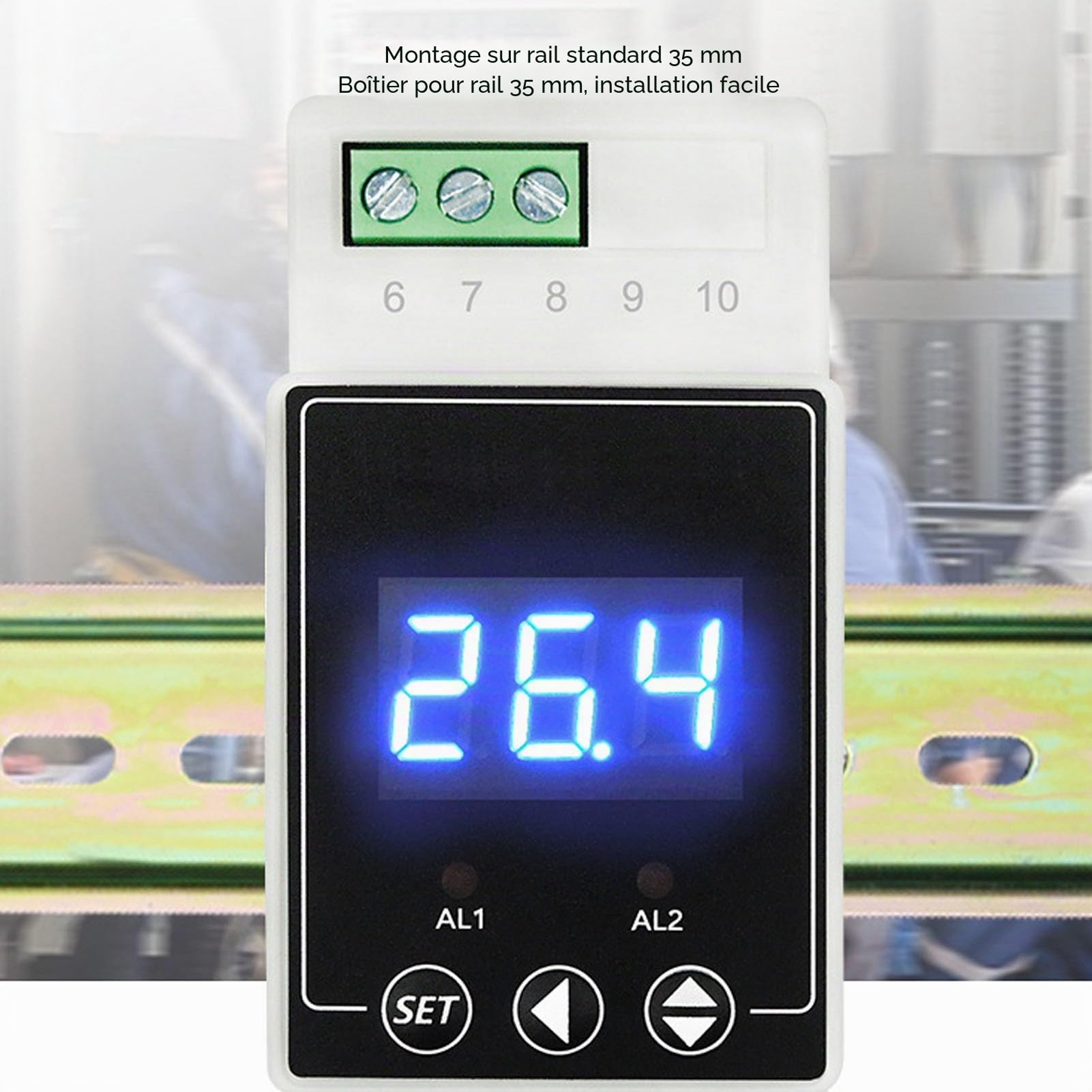 Thermostat de Régulateur de Température de Rail de Guidage de Contrôleur de Température Numérique avec Cordon de Détection de Température AC100-240V Plage -40°C à 110°C pour Aquaculture, Serre