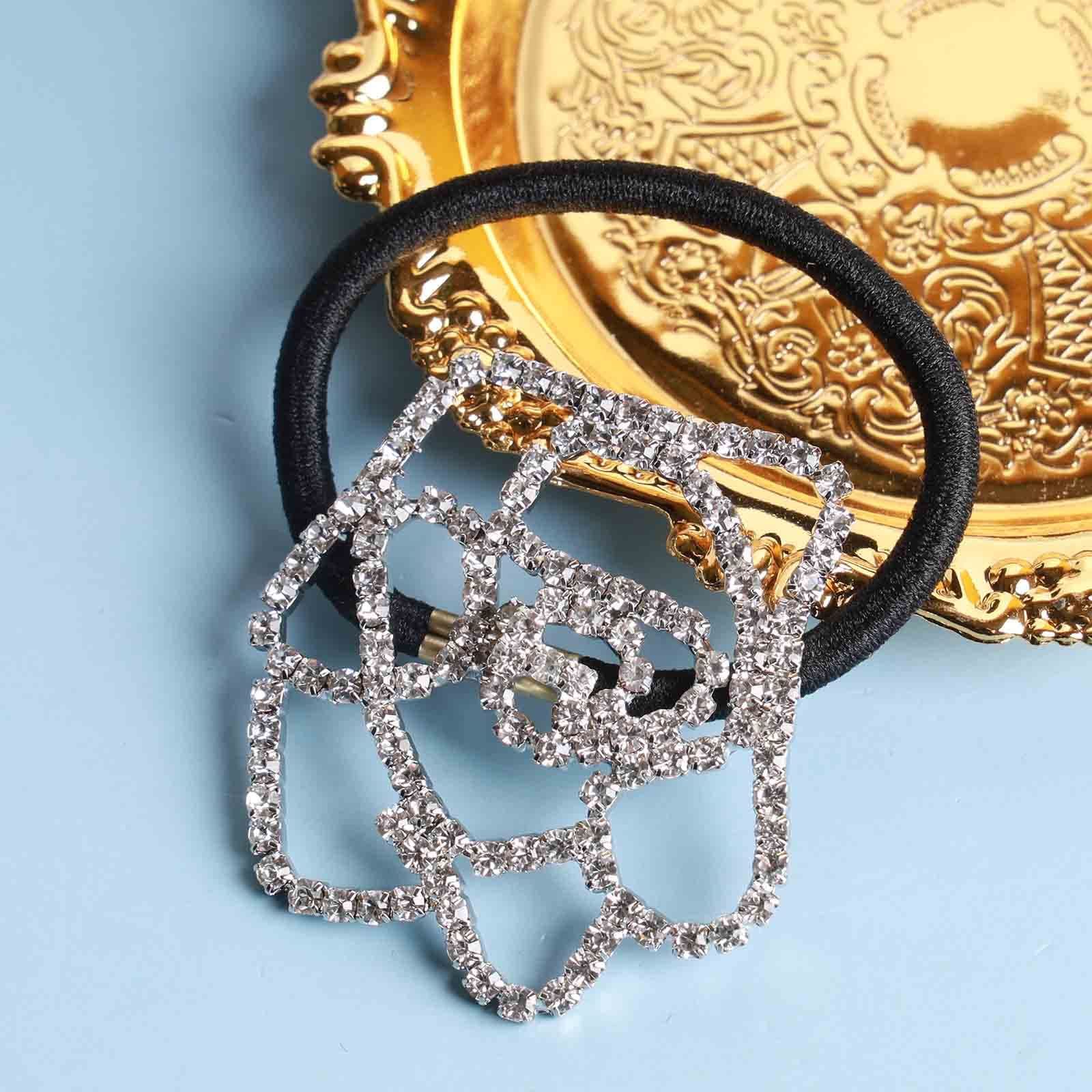 Amazon.com : Yheakne Rhinestone Flower Hair Tie Scrunchies  display picture 3