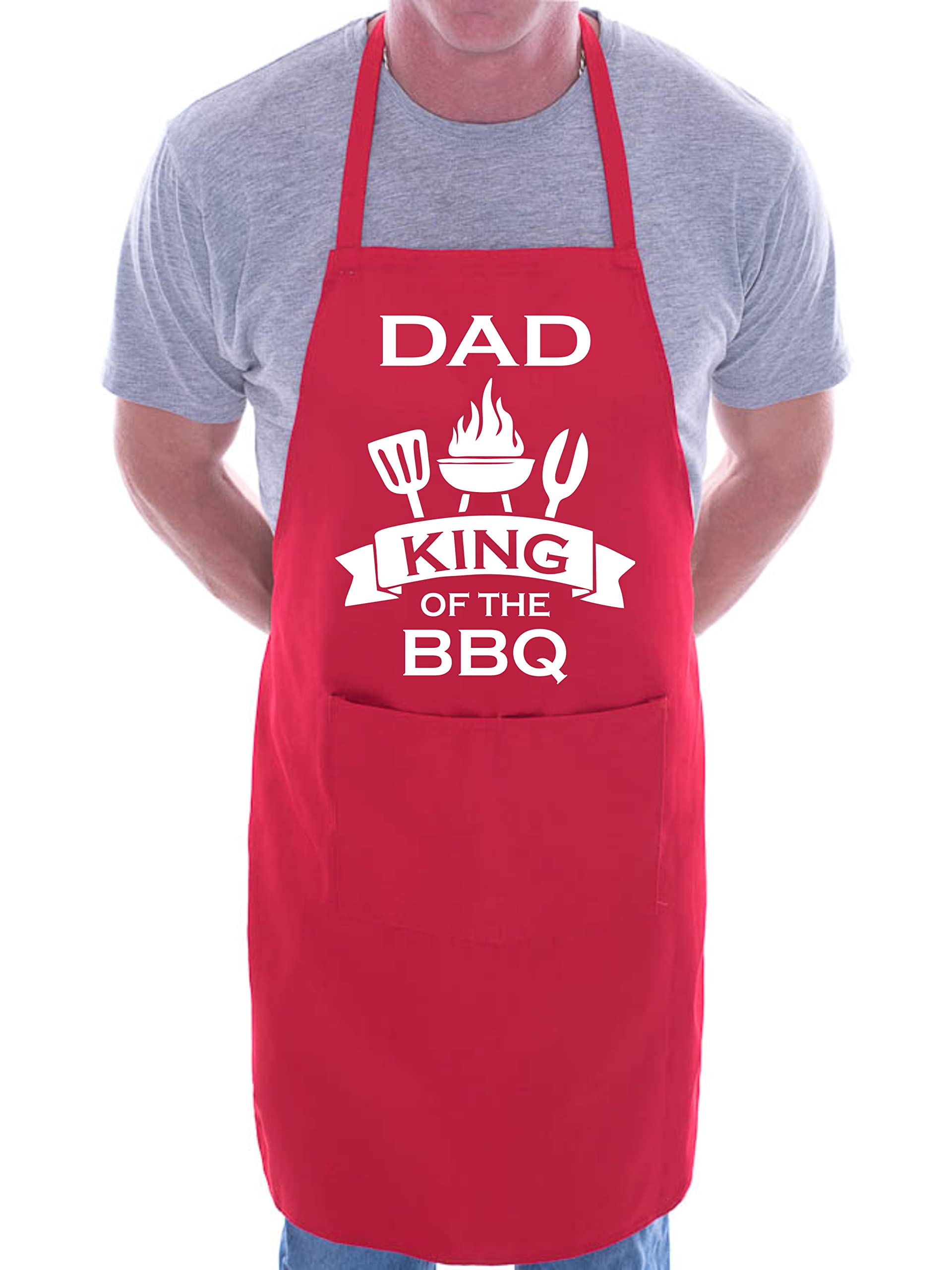 Print4U Dad is King Of BBQ Funny Apron Novelty Baking BBQ with 2 Pockets Red