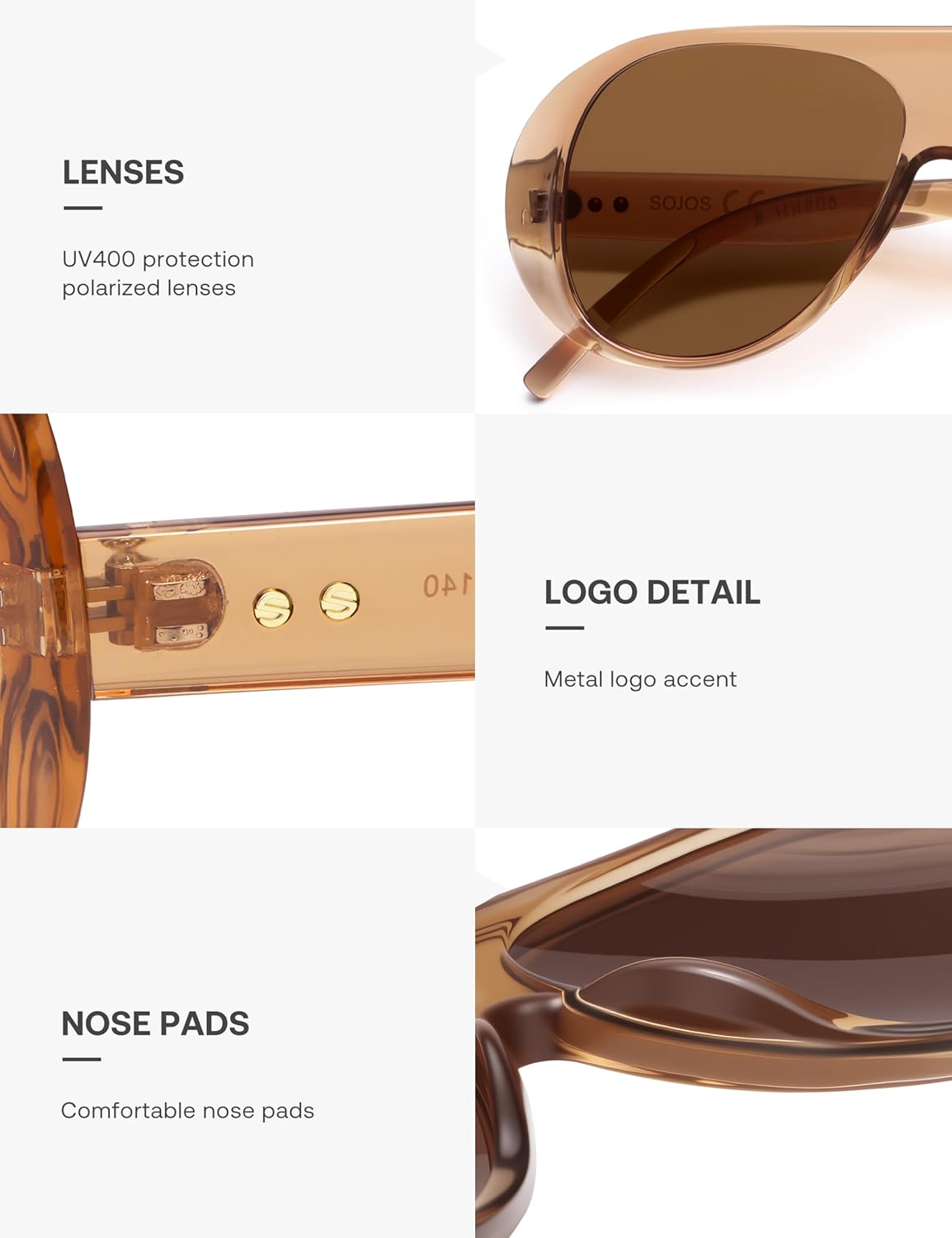 SOJOS Retro Polarized Oversized 90s Aviator Sunglasses Womens Men Trendy Vintage Square Shades SJ2661 - Image 5