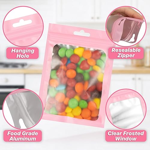 Miniatura 6 de 100 bolsas con cierre de mylar resellables con cremallera y ventana transparente, a prueba de olores, bolsa de embalaje con cremallera para